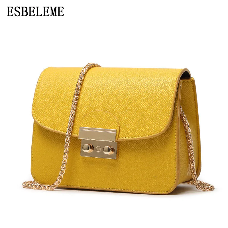 Yellow Высококачественные женские Мини-Сумки из искусственной кожи с клапаном для женщин, однотонные белые дамские маленькие сумки с замком и цепочкой для девушек, клатч через плечо - Цвет: Yellow