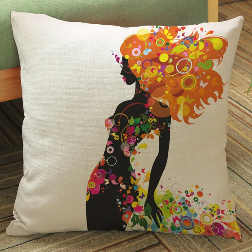 Красочные цветы девушка жизнь дерево дизайн наволочка Бабочка велосипед хлопок