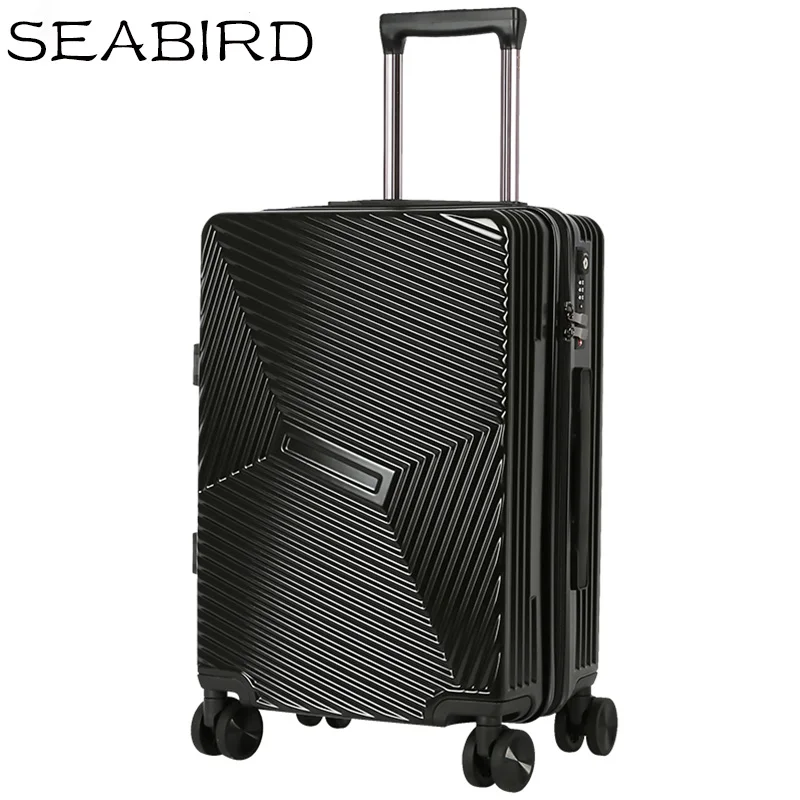 BLACK SEABIRD 2" 24" алюминиевый каркас чемодан на колесиках для путешествий Spinner Carry On Cabin Rolling Hardside чемодан - Цвет: BLACK