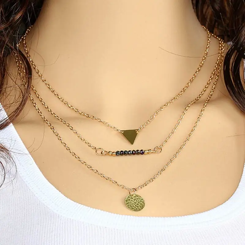 Женская цепочка с подвеской 3 слоя золотистого цвета # NL053 | Украшения и аксессуары