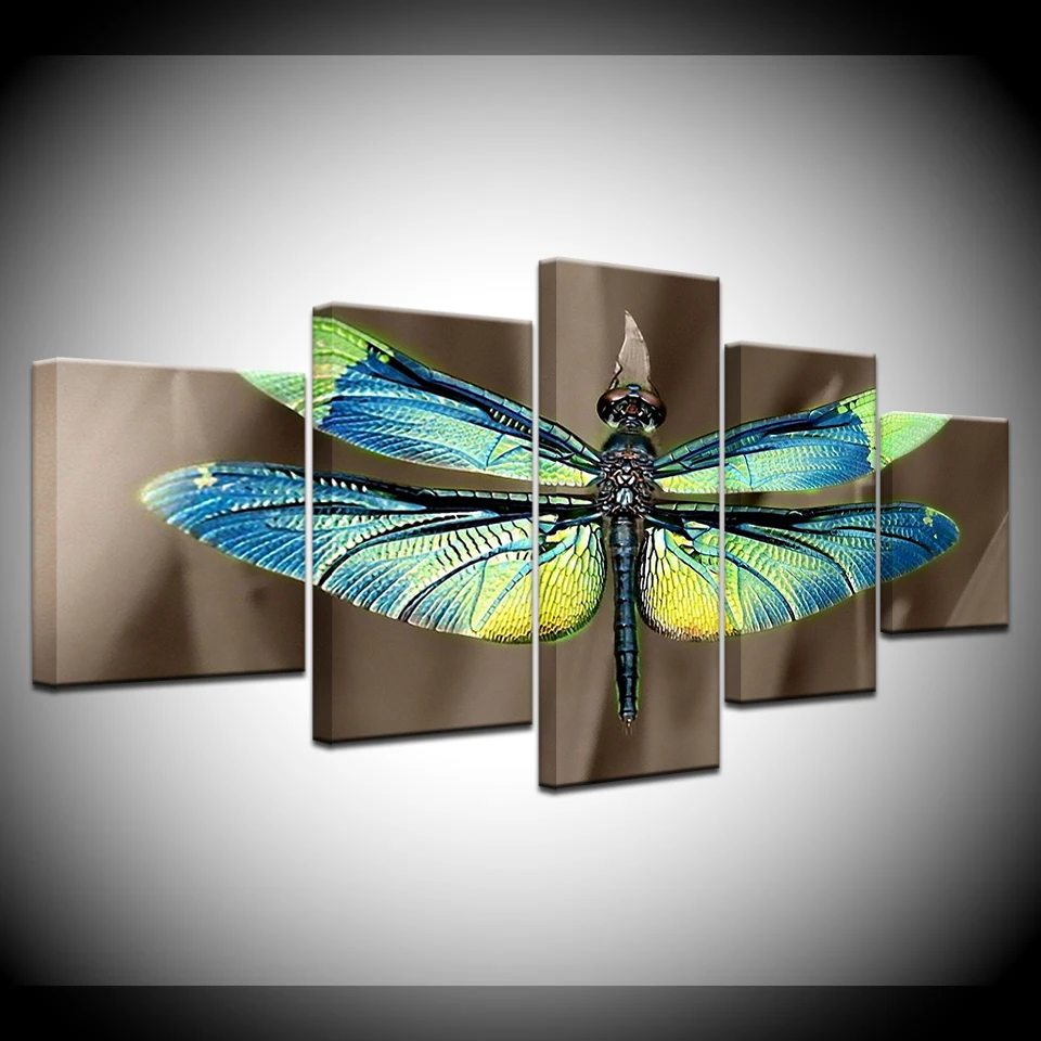 

Colored dragonfly HD Wallpapers 5 Panels HD Print Wall Art modern Modular Poster art Canvas painting for Living Room Home Decor