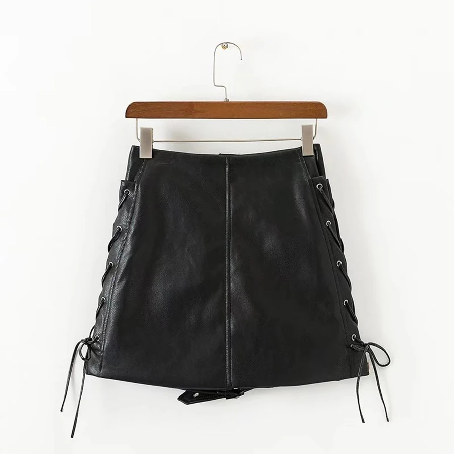 Черная юбка-карандаш из искусственной кожи облегающая миди-бандажная уличная