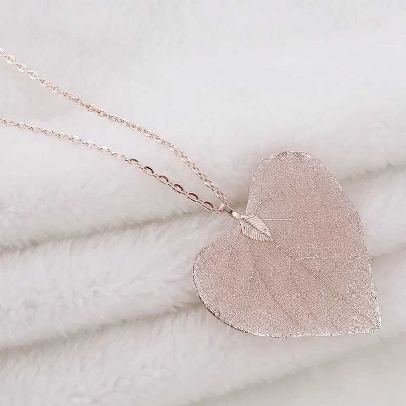 Rose Gold LOVBEAFAS, уникальные Длинные кулон Цепочки и ожерелья Для женщин Ювелирная цепочка Любовь Сердце с надписью Best Friend, Натуральный Реальный лист Свадебные Цепочки и ожерелья вечерние подарок - Окраска металла: Rose Gold
