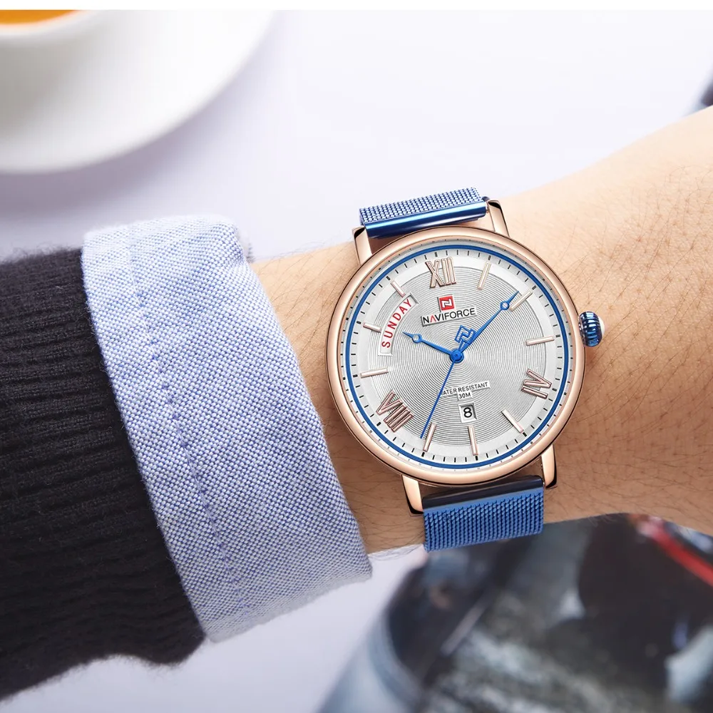 

Naviforce New Fashion Leisure Men Watch Stainless Steel Week Date Analog Quartz Wrist Watch Men's Business Relogio Masculino