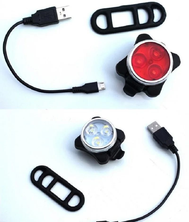

New USB charging bicycle light Mountain bike headlights + warning taillights set