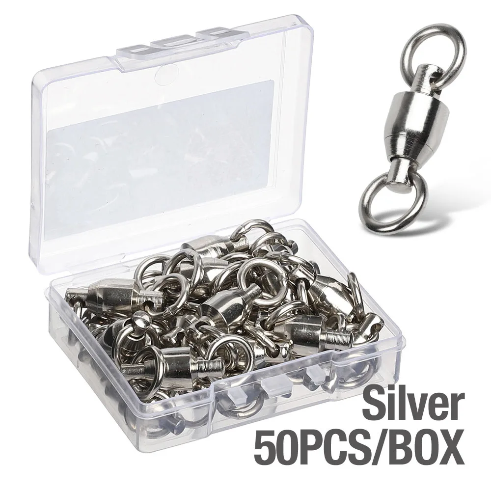 50 pcs silver DONQL 10/20/50/pcs/lot Bearing Heavy Duty Fishing Lures Connector Rolling Swivels Stainless Steel Solid Rings Connector 0#- 8 - Цвет: 50 pcs silver