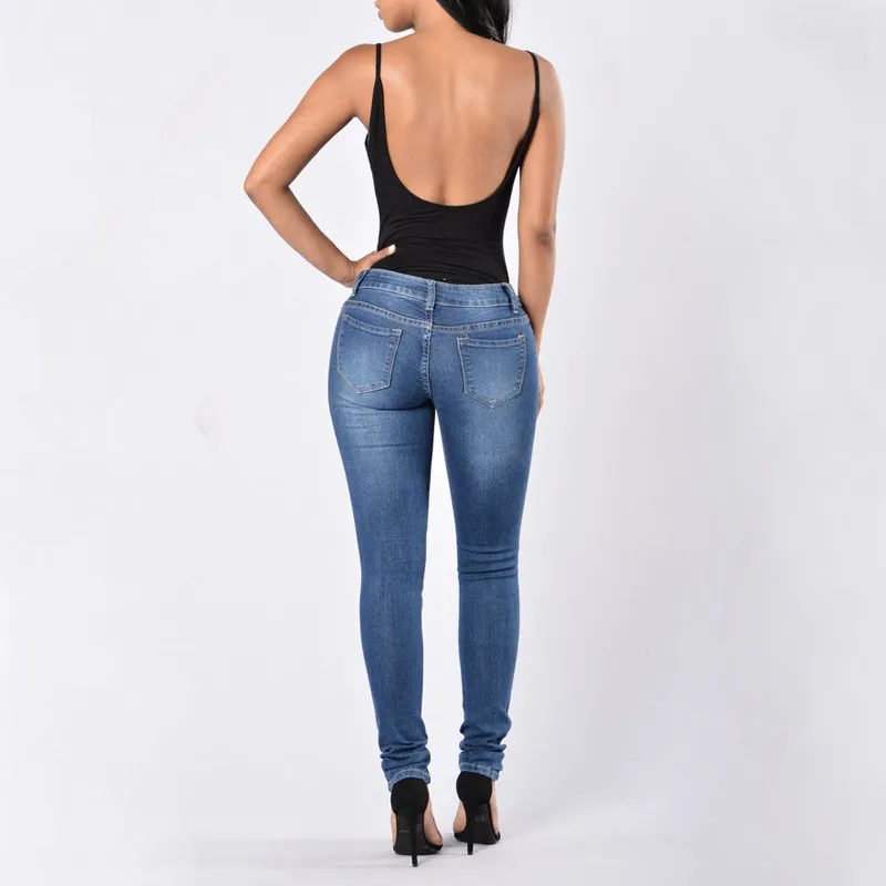 Горячие 2017 новые модные женские эластичные брюки стрейч рваные обтягивающие