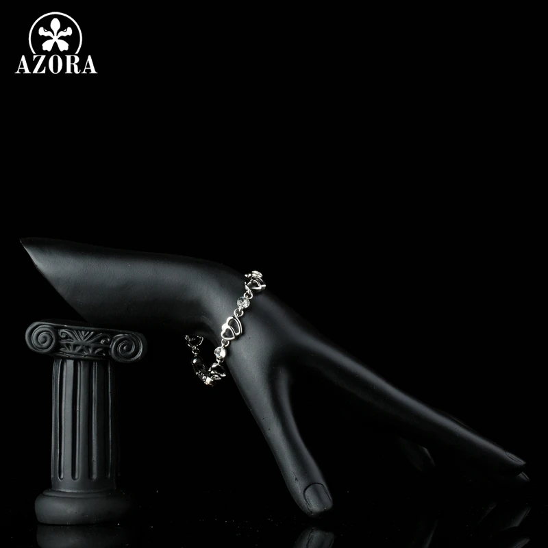 Двойное сердце AZORA с прозрачными австрийскими стразами белое золото браслет на