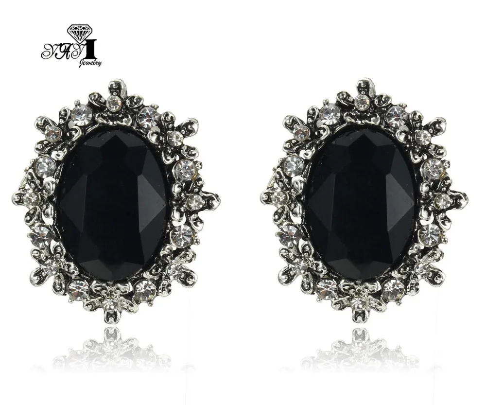 Яи Jewelry Новый черный стекло Серый Rhinestone мотаться Кристалл серьги Женская мода