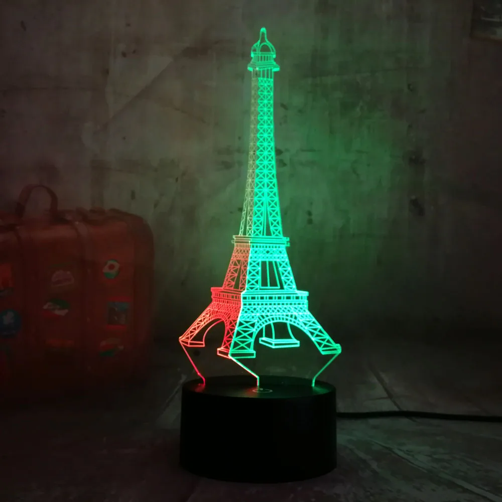 Красота Романтический Эйфелева башня 3D светодиодный RGB 7 смешанных двойной Цвет