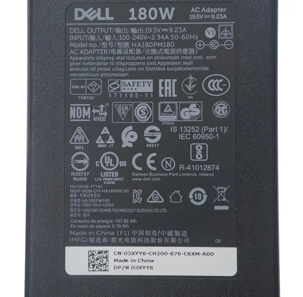 180W Ноутбук Зарядное устройство Мощность адаптер для ноутбука Dell Precision M4700 M4800 Alienware 17 R2 R3 R4 03XYY8 0DW5G3 0WW4XY 7,4*5,0 мм