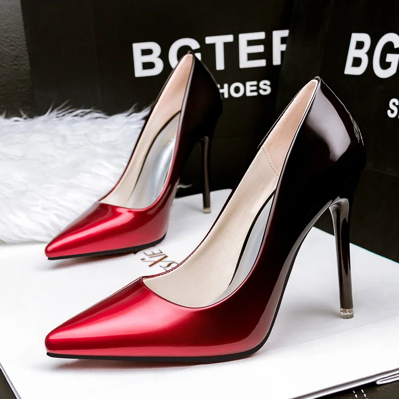 

2019 office lady pumps high heel career pointed toe slip on fashion women shoes Gradient red black pink gray red heels 10 cm