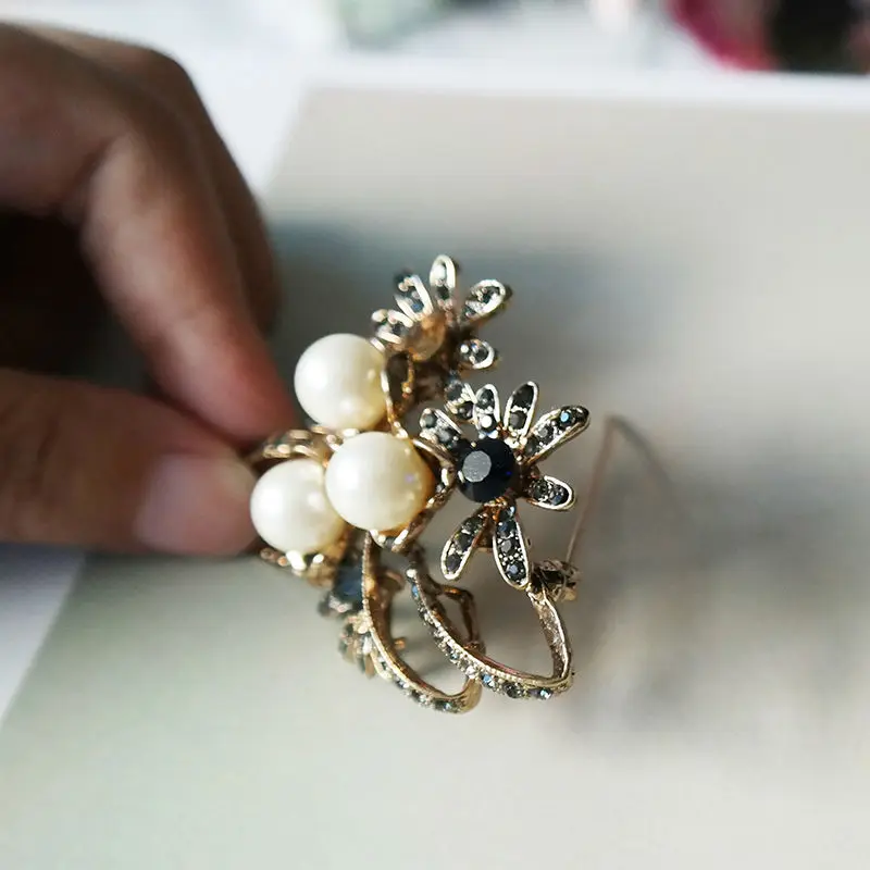 VEYO Newest Imitation Pearl Rhinestone Crystal Flower Bridal Brooch Pins for Woman Hats Clips Corsages Brand Costume Jewelry | Украшения и