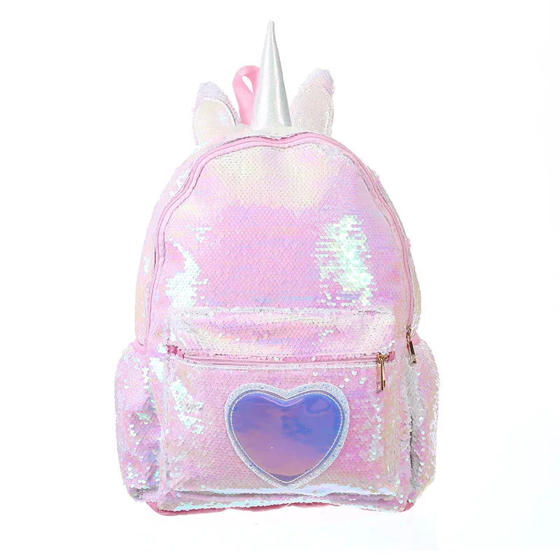 pink Большой блестящий Единорог, женские рюкзаки, голограмма, сердце, холст, школьный ранец для девочки-подростка, на молнии, для путешествий, рюкзаки, Mochilas - Цвет: pink