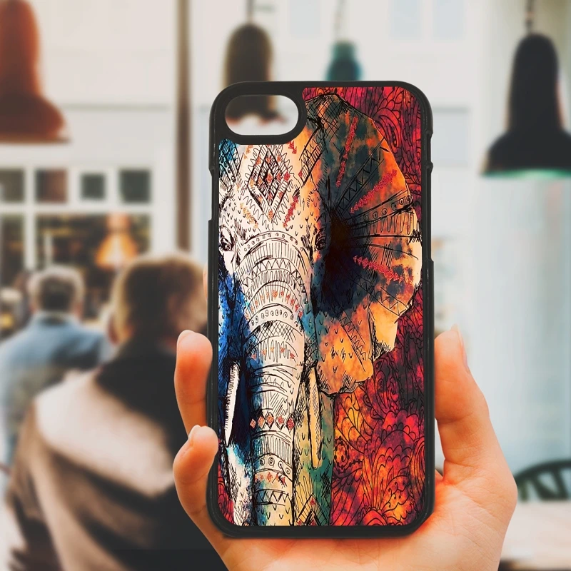 Cute Interesting Elephant Drawing Phone Case Anti-knock Black protect Shell Plastic Hard for iphone 8 7 6 6S PLUS X 5S 5 SE |