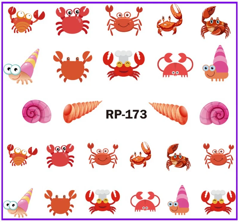 RP173 NAIL ART BEAUTY наклейка на ногти водная наклейка слайдер мультфильм дельфин рыба морские водоросли морская лошадь отельник Краб коралловый RP169-174 - Цвет: RP173