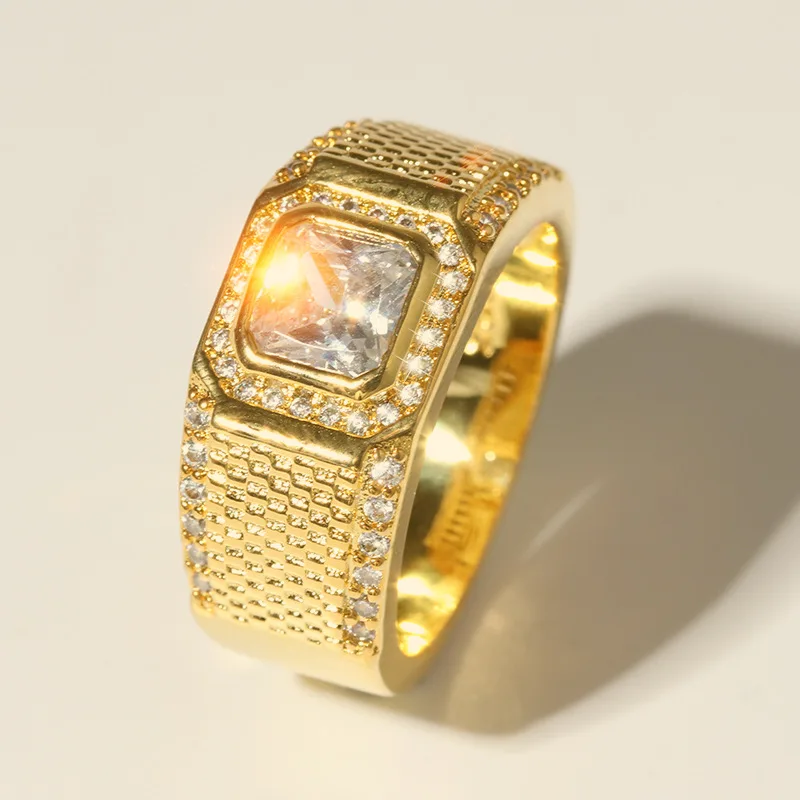 Новинка, распродажа, мужское 18KRGP Золотое 1.5ct бриллиантовое кольцо с камнями из австрийского хрусталя, обручальные кольца для мальчиков, Размер 7-12, подарок
