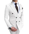 Новый Белый мужской костюм из 2 предметов, двубортный плоский облегающий Повседневный смокинг с английским лацканом для свадьбы (Блейзер + брюки)
