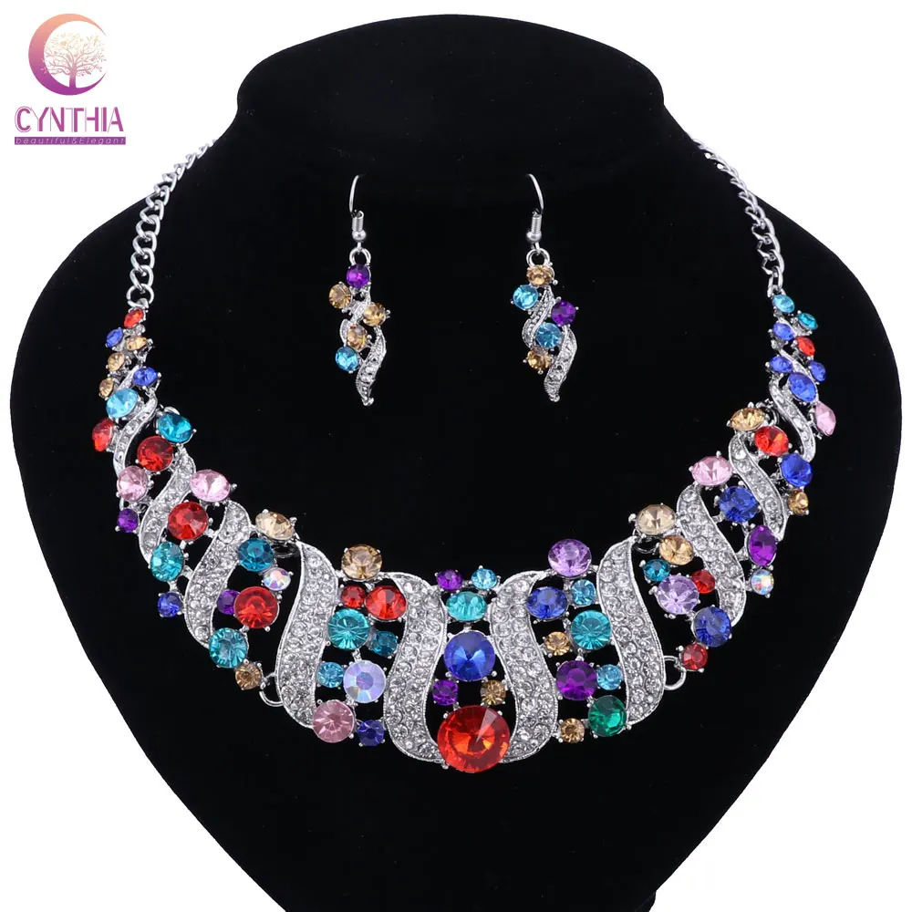 Мода Свадебные Ювелирные Наборы Синий Цвет Дубай Себе Колье Ожерелье Серьги для