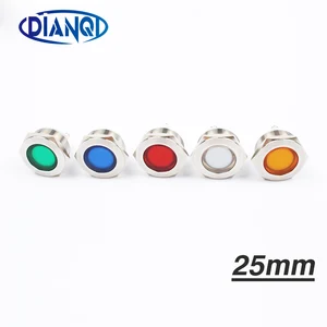 Светодиодный металлический индикатор светильник 25 мм Плоская Круглая сигнальная лампа светильник в 6 в 12 В 24 В 220 В винтовое соединение красный желтый синий белый 25zsd.t. L