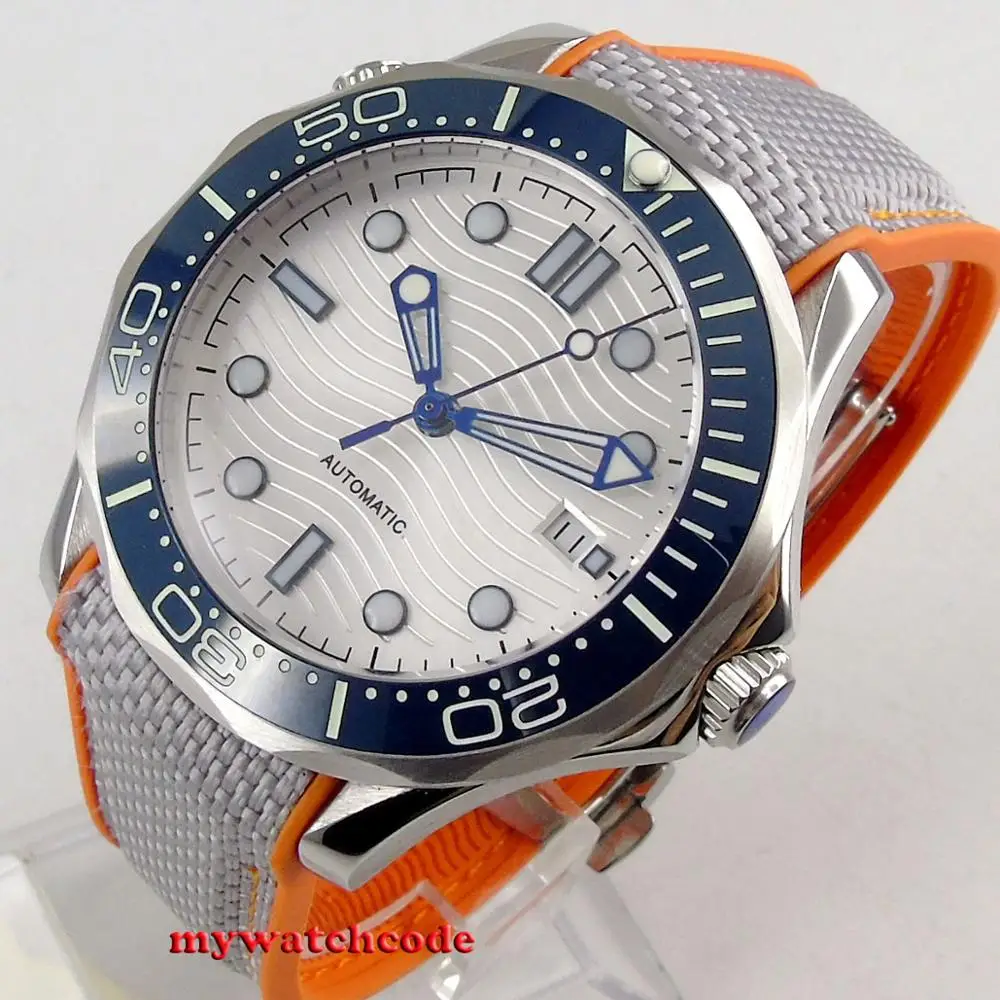 

41mm bliger white dial luminous marks deployment clasp sapphire glass date automatic mens watch 229B