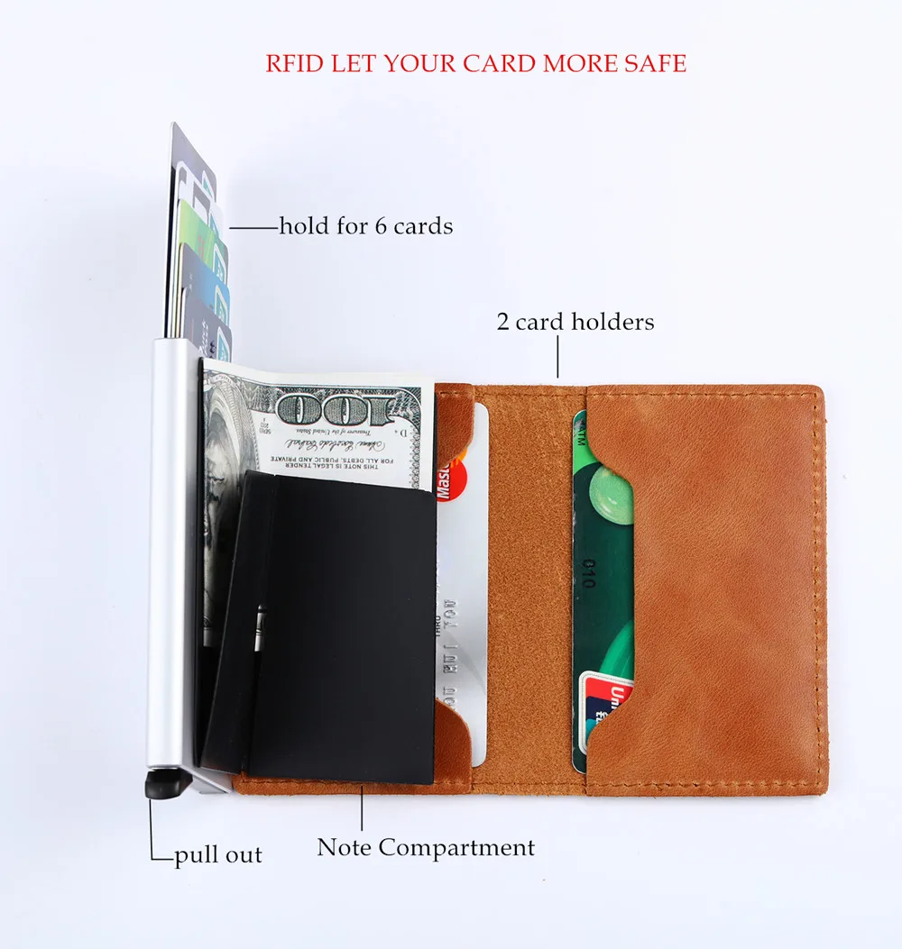 Bycobecy Crazy Horse кожаный Rfid алюминиевый кредитный бизнес-держатель для карт унисекс настоящий кошелек мужской кошелек винтажный кошелек