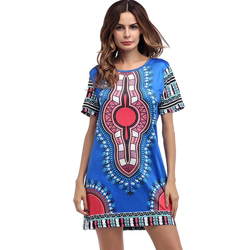 2017 летние винтажные инди-фолк-принтом мини-платье Boho Дамы О-образным вырезом с