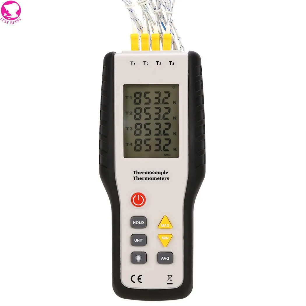 Ручной Цифровой 4 Канала Термометр Высокая Точность Измеритель Температуры K Тип