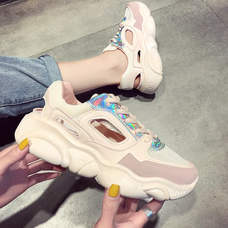 Сетчатая женская обувь на толстой подошве с плюшевым медведем летние кроссовки