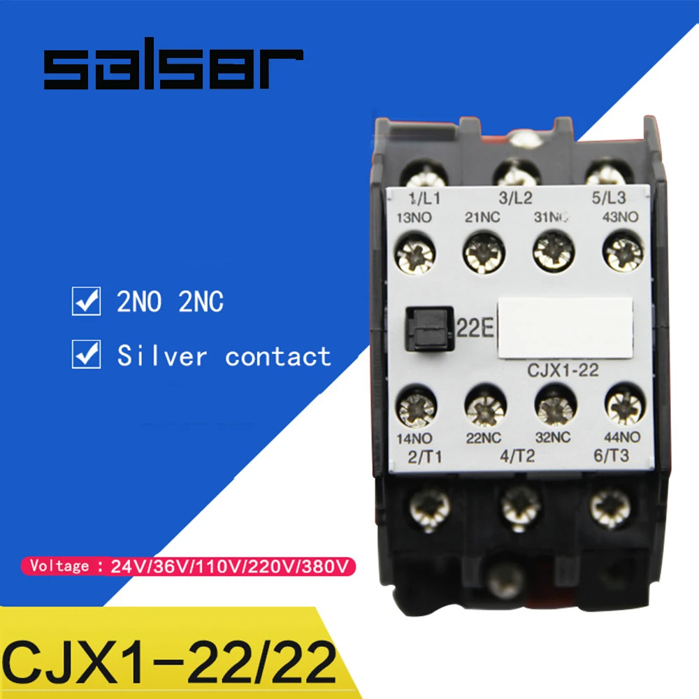 CJX1 22/22 3TB43 контактор переменного тока на DIN рейке 2NO 2NC 12V/24V/36V/48V/110V/127V/220V/380V 22A 50 Гц/60