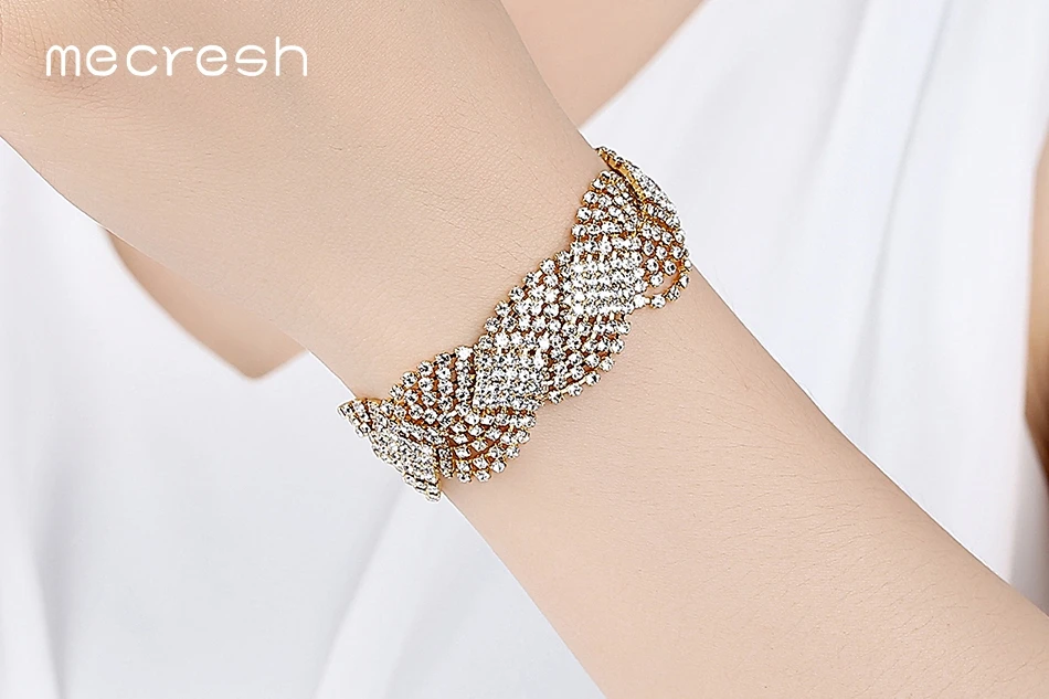 Mecresh браслеты с кристаллами для женщин серебро/золото-Цвет Twist Pulseras Модные Свадебные обручальные ювелирные изделия SL076