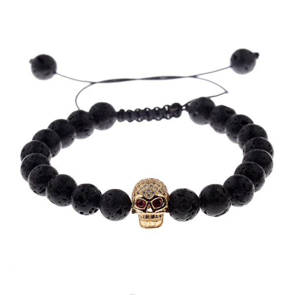 Покрытие из розового золота Талисманы 8 мм Скелет искусственный камень лавы BraceletsCZ циркон проложить шарик Веревка Плетеный мужской Исцеление баланс энергии счастливый браслет - Окраска металла: Покрытие из розового золота