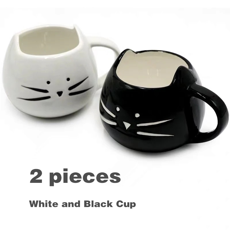 2PCS Black and White Керамические кружки с милым котом, кружка для кофе и молока с ручкой, 400 мл, креативная чайная чашка с животными, керамическая кружка для завтрака, новинка, хорошие подарки - Цвет: 2PCS Black and White