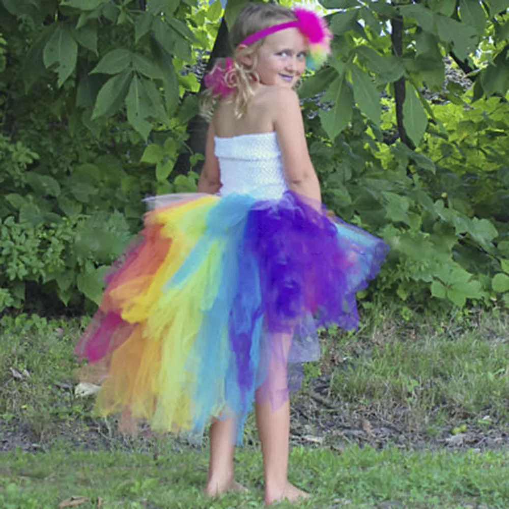 Bright Candy Rainbow Bustle Tutu Dress Unicorn Girl Birthday Photo Prop Halloween Pony Costume Baby Girls Infant Dresses | Детская
