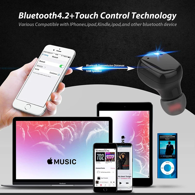 Беспроводные наушники встроенный сенсорный микрофон Bluetooth вкладыши стерео без