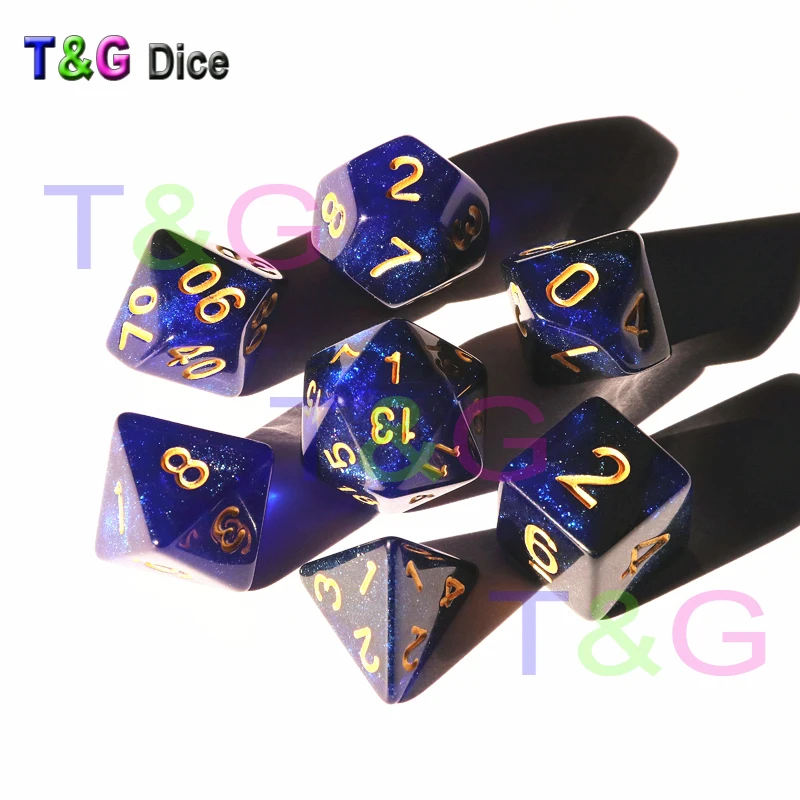 T& G креативная Вселенная Galaxy Dice набор D4-D20 с загадочным Королевский синий микс черный, блестящая пудра ForTRPG, DND настольная игра