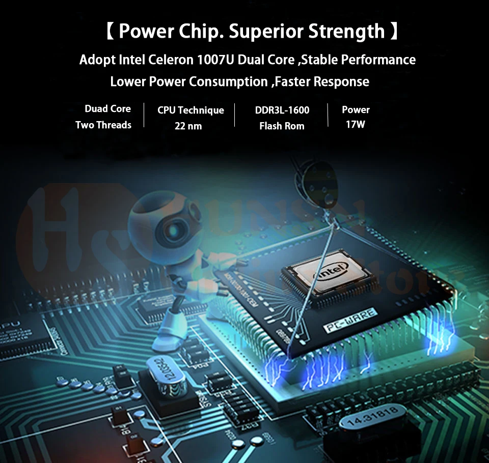Fanless Mini PC,Intel Celeron 1007U,Windows 10/Ubuntu,Silver,[HUNSN BM08L],(WiFi/VGA/1HDMI/6USB2.0/1LAN/1,2COM Optional