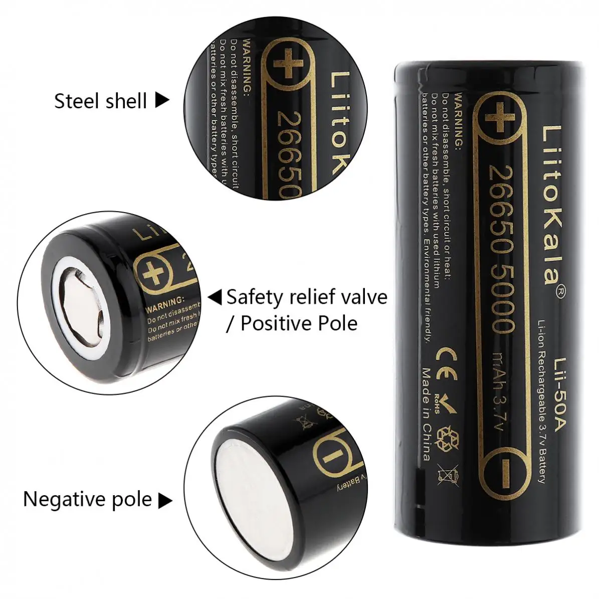 2 шт./лот LiitoKala 3,7 V 26650 5000mAh литий-ионная аккумуляторная батарея с 20A током разряда для Светодиодный фонарей/фар