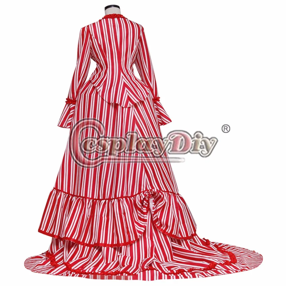 

Cosplaydiy Custom Made Sweeney Todd Costume The Demon Barber of Fleet Street Mrs. Lovett's Red Striped Dress For Halloween