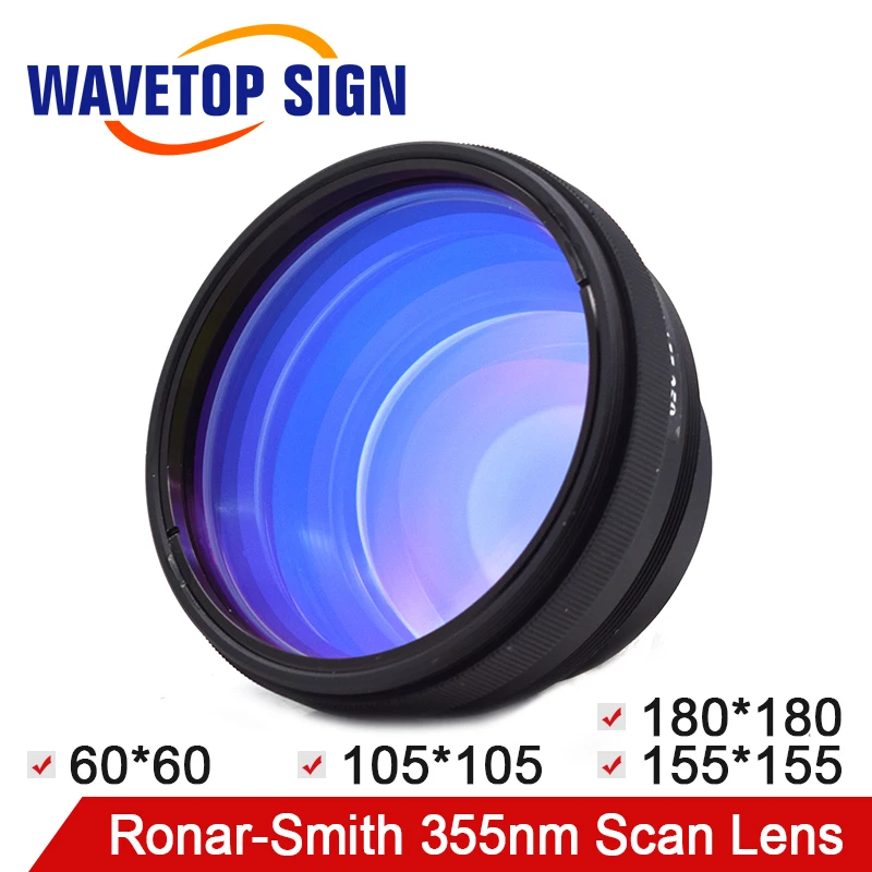 WaveTopSign Ronar-Smith 355nm F-Theta УФ лазерное сканирование линзы сканирующее поле 60x60/105x105/155x155/180x180 мм Использование для УФ-лазера 355nm