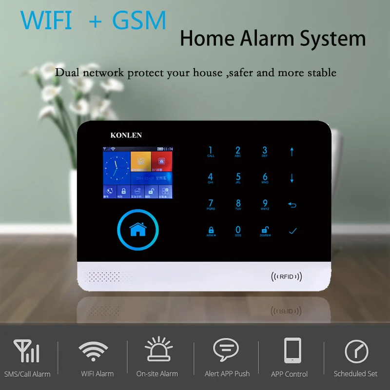 Konlen WIFI GSM House Alarm System Wireless Mini Door Sensor Motion Infrared Detector Intruder Burglar Alarma For Home Security |