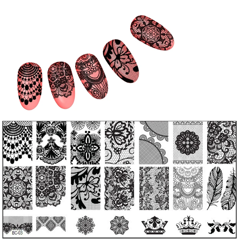 

New Black Flower Lace 10PCS/LOT 6*12CM Nail Plates Konad Stamping Nail Art Manicure Template Nail Stamp Tools