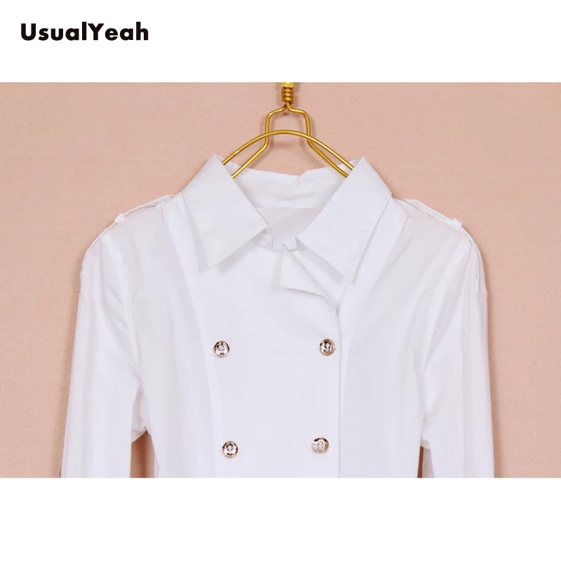 Женская блузка с длинным рукавом двубортная классическая офисная рубашка белого