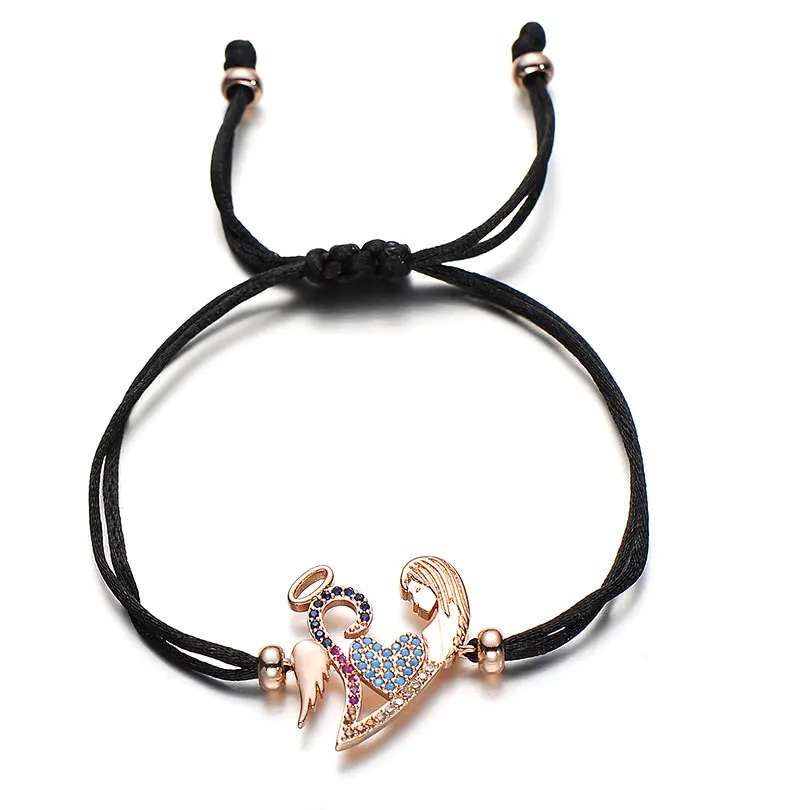 rose gold Медный браслет Pipitree с кубическим цирконием для девочек и ангела, браслет в виде сердца для женщин, для влюбленных, ручной работы, красные браслеты, ювелирные изделия для влюбленных, подарок - Окраска металла: rose gold