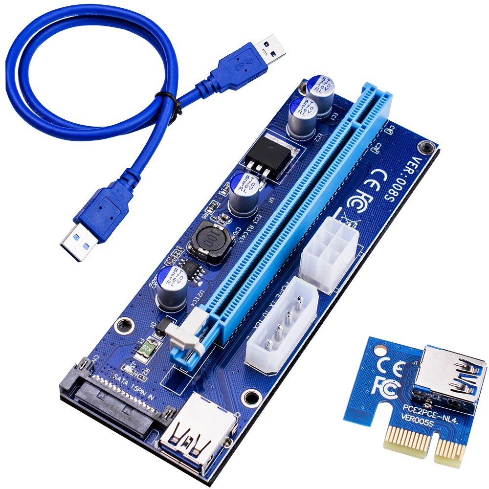 Riser Card pci-e 1x к 16x USB 3.0 кабель SATA в IDE Molex 6pin Мощность для Antminer bitcoin Miner добыча машины |