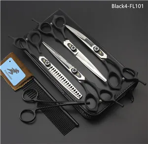 Black4-FL101 6 шт./компл. 7 дюймов профессиональные ножницы для домашних животных Уход за лошадьми Ножницы Прямые истончение изогнутые ножницы для собак и кошек Уход за лошадьми стрижка Инструменты - Цвет: Black4-FL101
