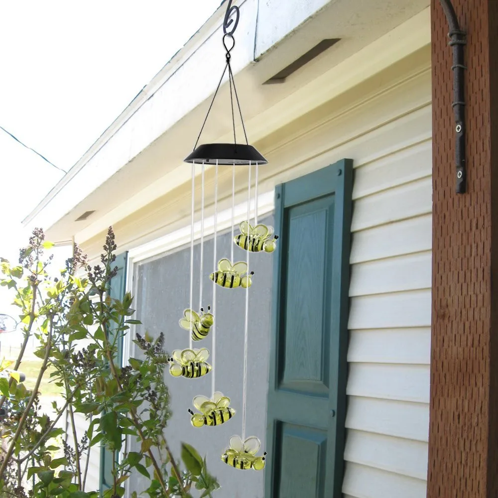 Bee Mobile Wind Chimes огни изменение цвета солнечная панельная светодиодная Подвесная