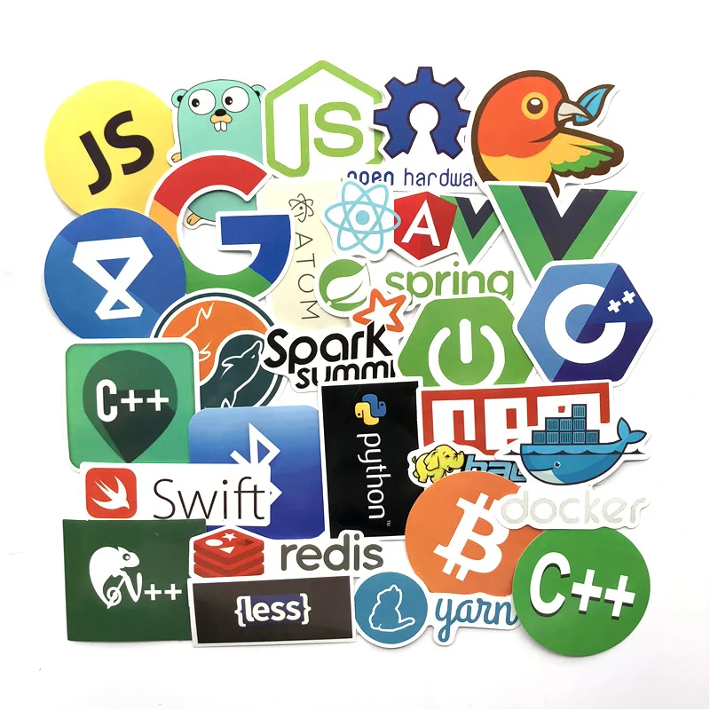 50 шт. программирования наклейки Java JS Php Докер Bitcoin Html облако Язык приложение логотип забавных наклеек для ноутбука автомобильные стикеры сделай сам