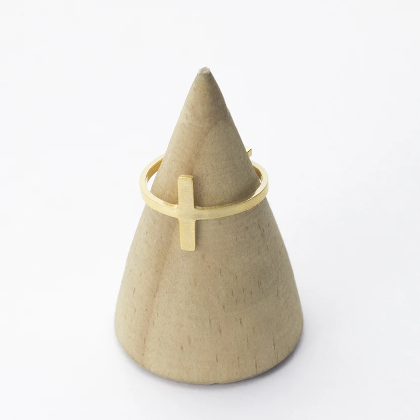 Женское регулируемое кольцо из розового золота с боковым крестом|sideways cross ring|bar