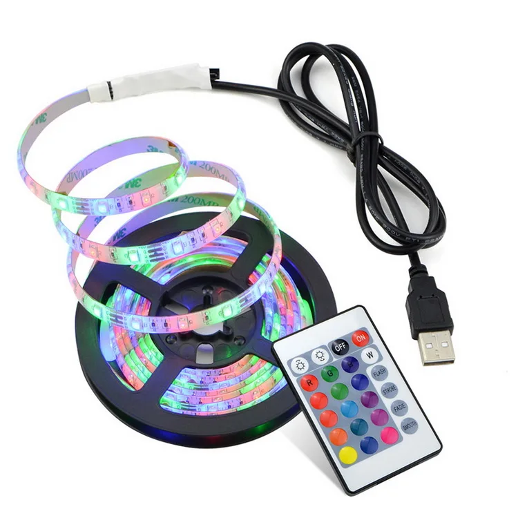 Светодиодный фонарь 50 см, 1 м, 2 м, 3 м, 4 м, 5 м, USB светодиодный комплект подсветки телевизора с пультом дистанционного управления, 16 цветов, меняющий 2835 Светодиодный s смещение освещения для HD tv